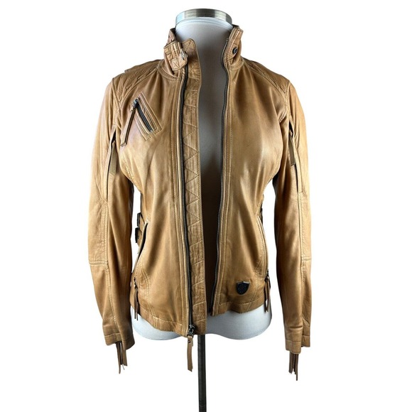 *Flawed Harley Davidson Women's Calamity Fringe Leather Jacket Brown Medium - Picture 3 of 16